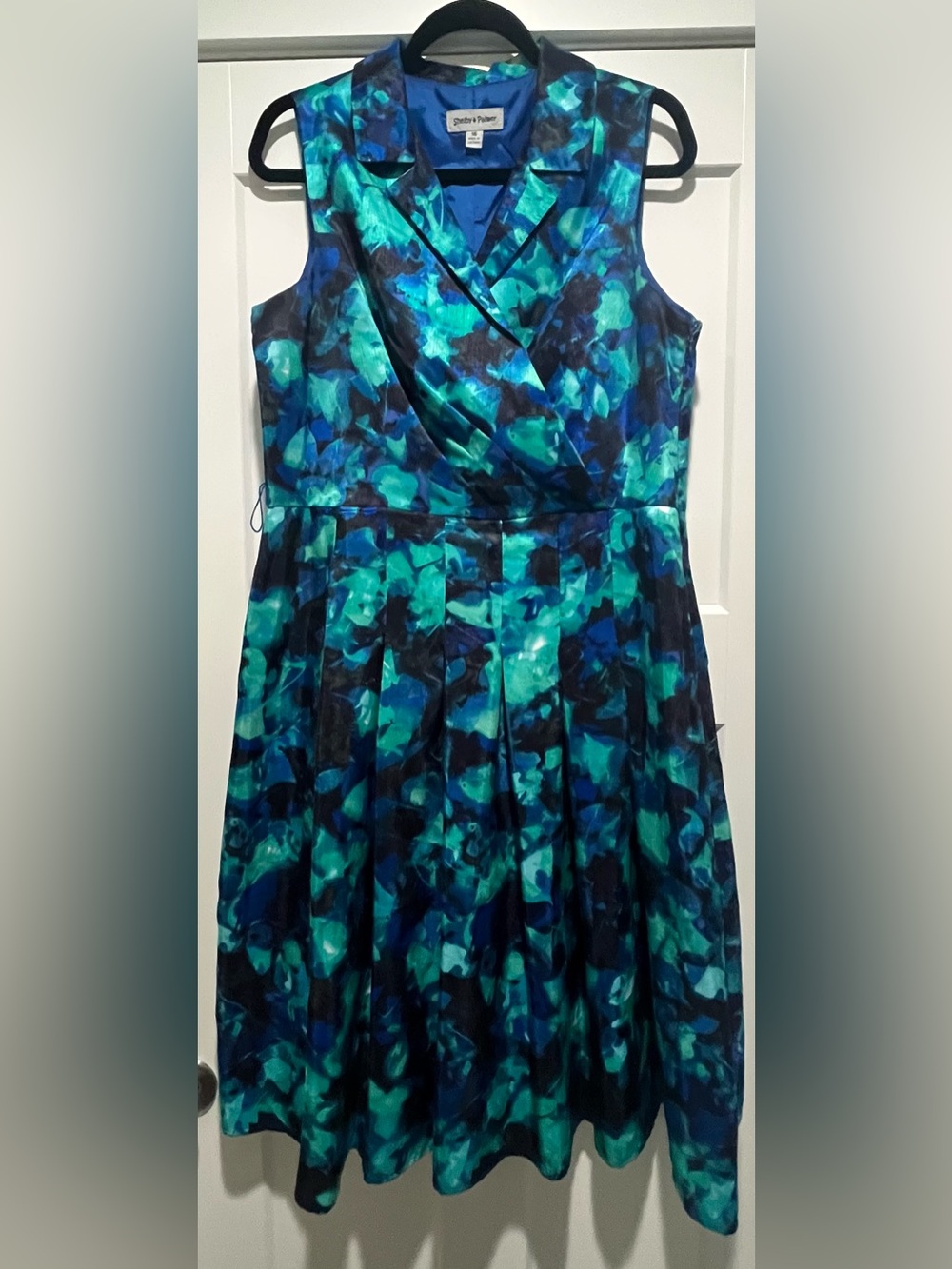 Shelby & Palmer Teal and Navy Sleeveless Wrap Fit & Flare Floral Dress Size 16